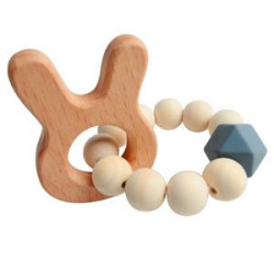 Natural Wood Teething Rattle : 3 M+