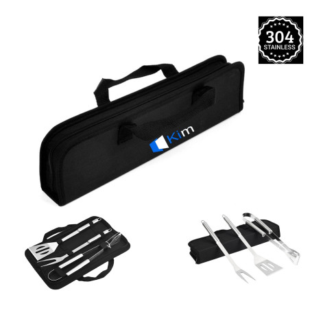 3 Piece Stainless Steel Bbq Set With Storage Bag