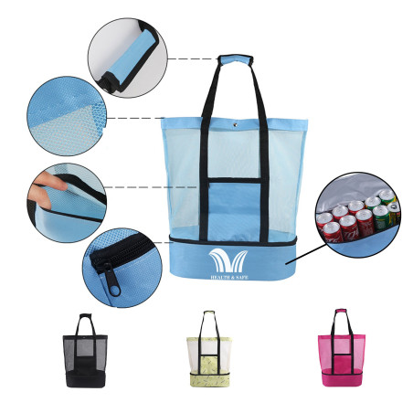 Beach Tote Bag with Insulated Can Cooler