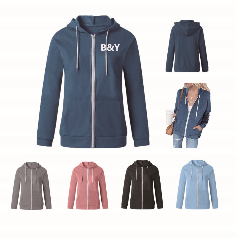 Women'S Color Block Zip Up Hoodie Sweatshirt/Long Sleeve