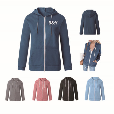 Women'S Color Block Zip Up Hoodie Sweatshirt/Long Sleeve