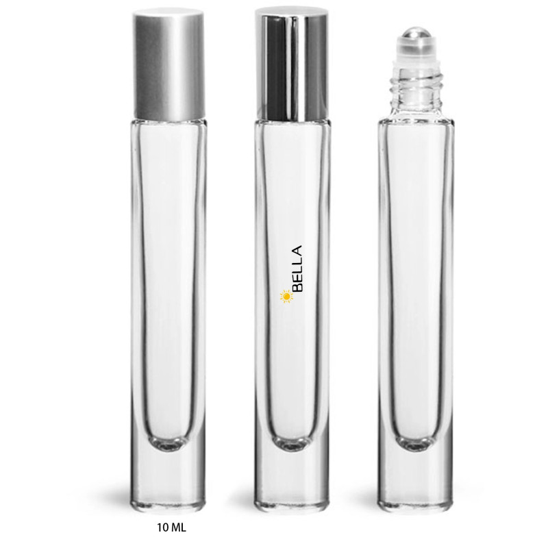 Clear Glass 10 Ml Roll On Bottles W/ Ball And Silver Caps