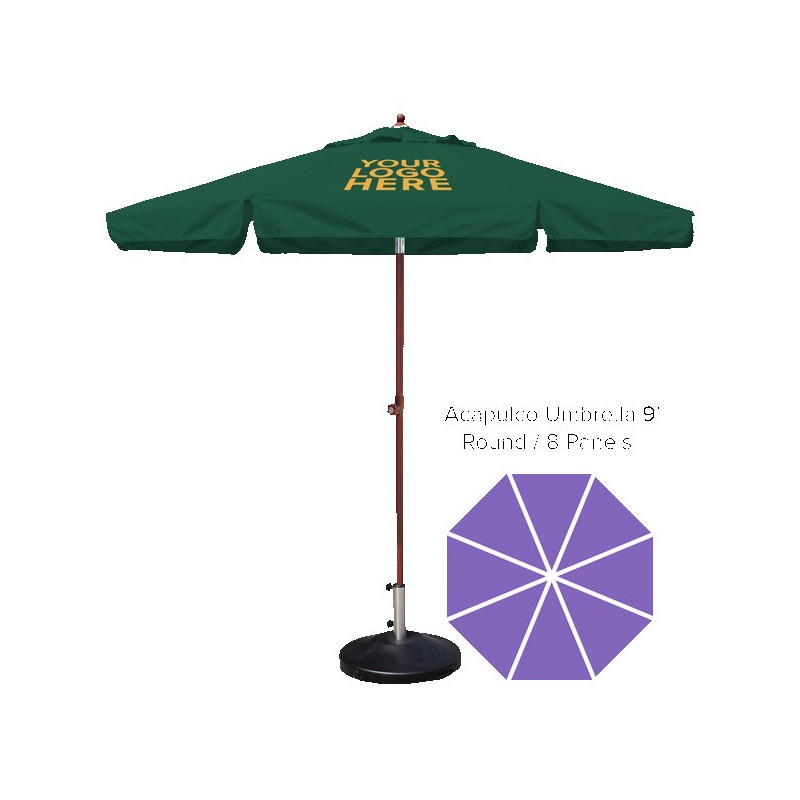 Acapulco Commercial Market Umbrella - 9' Round/ 8 Panels + Wood Look Pole