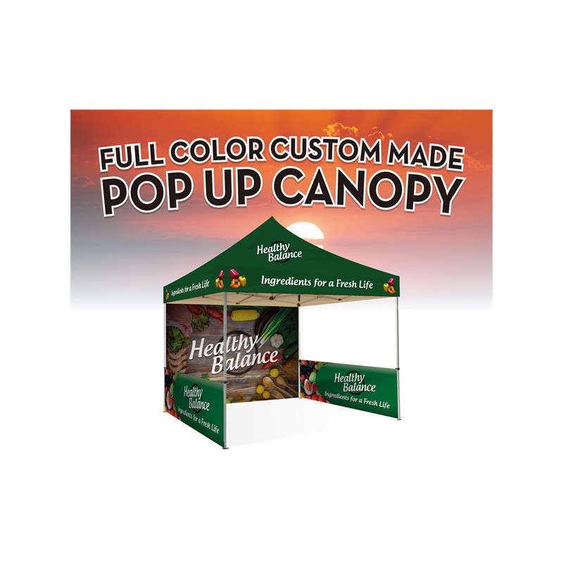 10ft Pop Up Canopy (Steel) - Full Color-Standard-With Wall