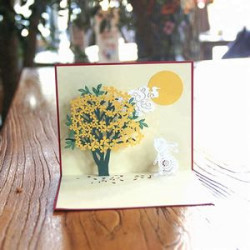 Greeting Rabbit And Flower Pop Up Card For Moon Festival