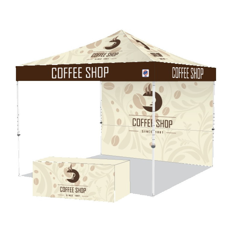 Pyramid™ Instant Shelter® Bundle 4 w/Digitally Printed Top, 6' Table Cover & Sidewall