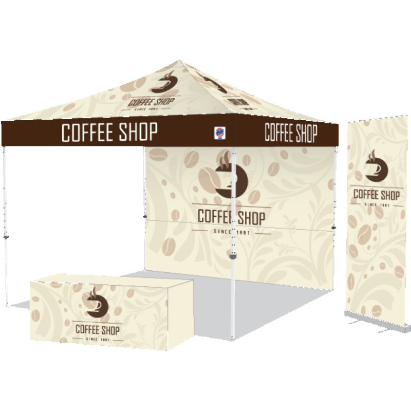 Pyramid™ Instant Shelter® Bundle 7 w/Digital Print Top, 6' Table Cover, Sidewall & Rollup Banner