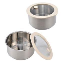 Prima 38 oz Microwaveable Stainless Steel Bowl With Vented Glass Lid