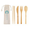 Bamboo Cutlery Set In Cotton Drawstring Pouch