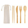 Bamboo Cutlery Set In Cotton Drawstring Pouch