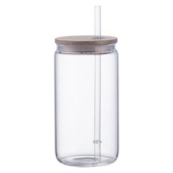 Doto 18 oz Glass Jar w/ Straw & Bamboo Lid