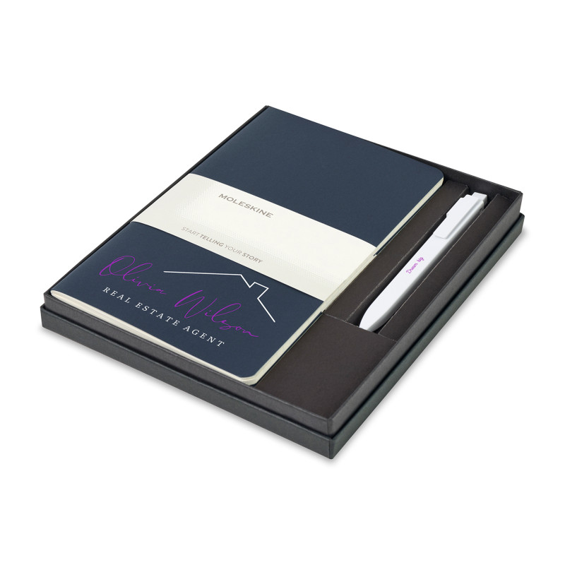 Moleskine® Large Cahier and GO Pen Gift Set - Sapphire Blue