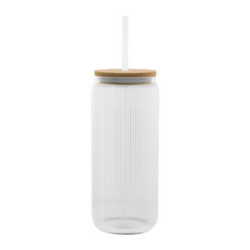 20 Oz. Ribbed Borosilicate Glass Can With Bamboo Lid