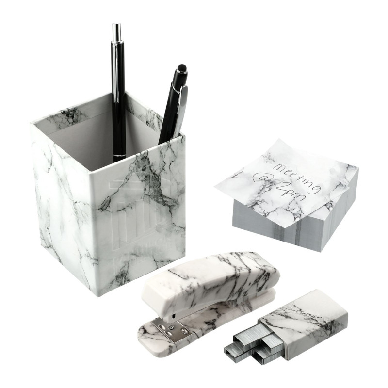 4 Piece Faux Marble Desktop Set
