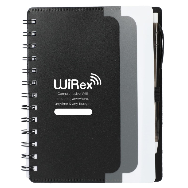 5'' x 7'' Recycled Dual Pocket Spiral Notebook w Pen