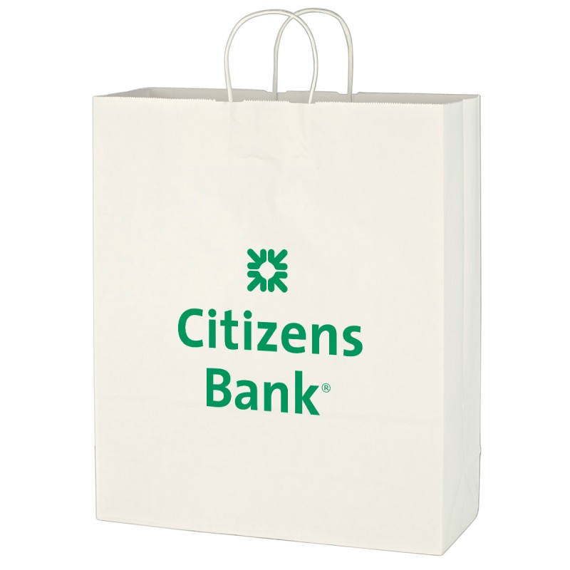 Kraft Paper White Shopping Bag - 16" X 19"