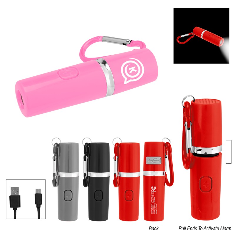 Rechargeable Portable Alarm And Flashlight With Carabiner Attachment
