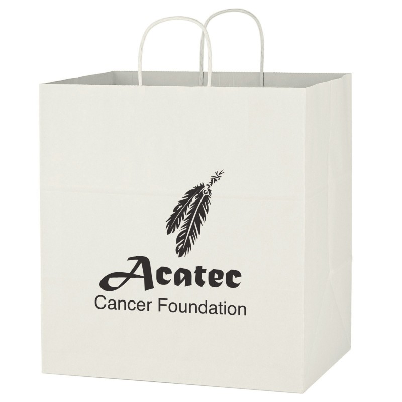 Kraft Paper White Shopping Bag - 14" X 15"